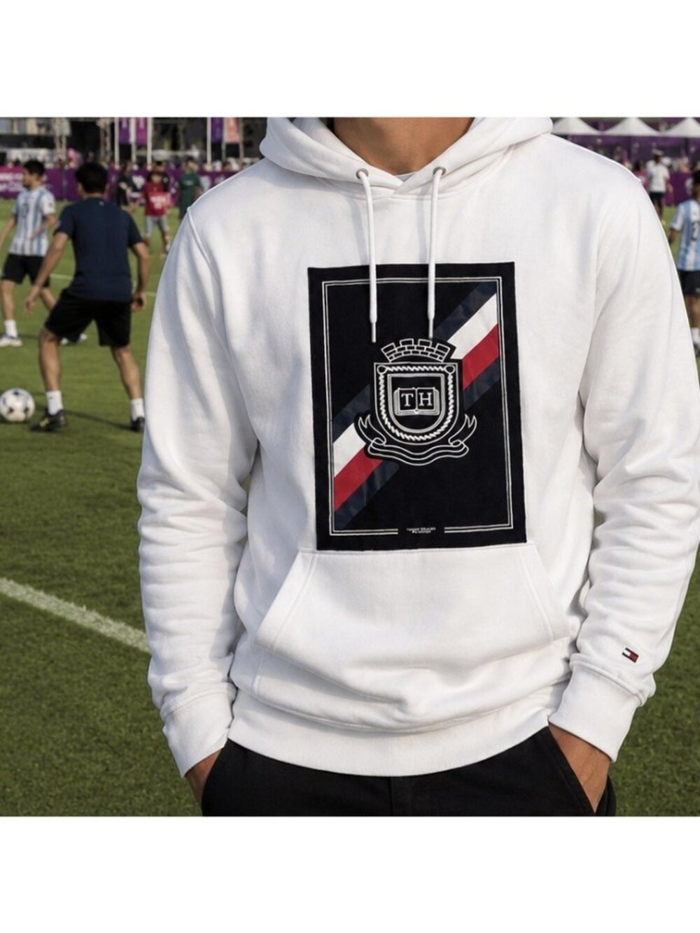 Tommy Hilfiger Large Crest Patch streetwear biglogo unisex White Hoodie